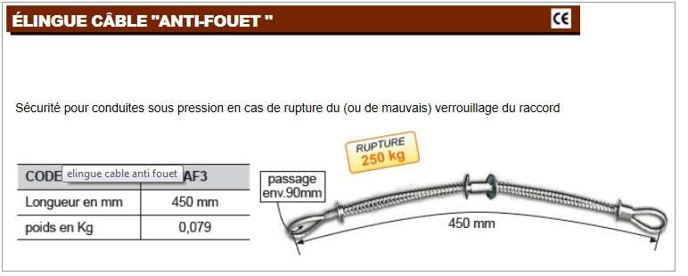 Image du produit ELINGUE CABLE ANTI-FOUET 450MM RUPTURE 250 KG