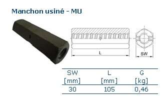 Image du produit MANCHON HEXAGONAL POUR JONCTION  DE TIGE COFFRAGE 15/17 30 X 105MM