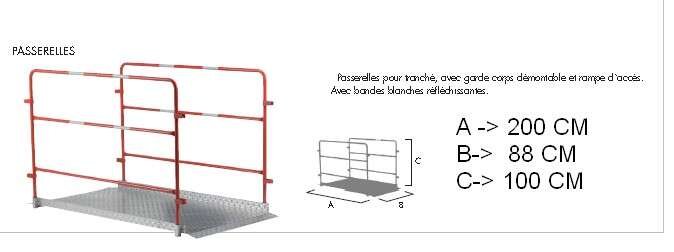 Image du produit PLATEFORME PASSERELLE DE TRANCHEE 1.96X 1.06M GARDE CORPS ROUGE