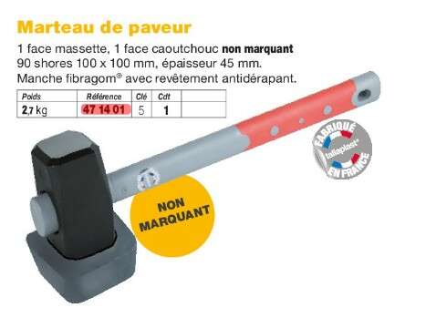 Image du produit MARTEAU DE PAVEUR 2.7KG AVEC 1 FACE CAOUTCHOUC + MANCHE TRI-M