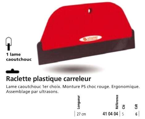 Image du produit RACLETTE DE CARRELEUR 27CM PLASTIQUE ROUGE