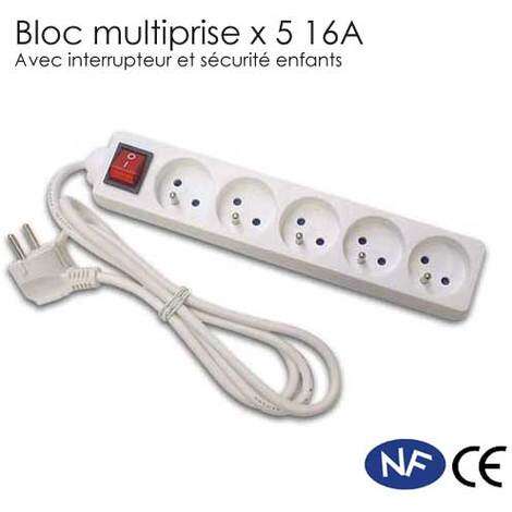 Image du produit BLOC 5 PRISES ELECT + INT . 10/16A BLANC AVEC FIL ELECTRIQUE ET INTERRUPTEUR