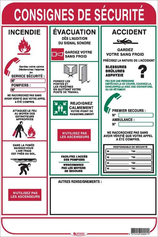Image du produit PANNEAU PVC 45X30CM CONSIGNE SECURITE