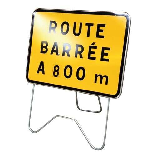 Image du produit PANNEAU 80X60CM KC121P "ROUTE BARREE A X00M" SUR PIED AVEC DISQUE