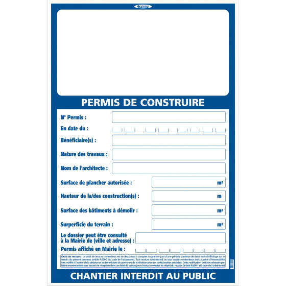 Image du produit PANNEAU PERMIS DE CONSTRUIRE 120X80CM