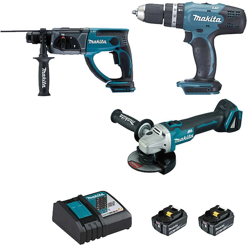 Image du produit LOT 18V MAKITA DLX3136M - DHP453 + DHR 202 + DGA504  2 BAT 4AH