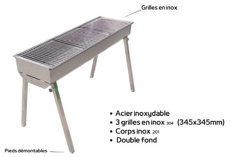 Image du produit BARBECUE CHARBON EN INOX 1145*380*770  MM AVEC PIEDS DEMONTABLES