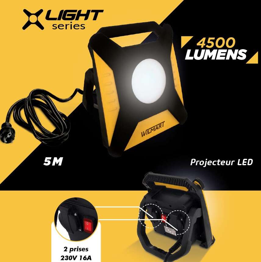 Image du produit PROJECTEUR PORTABLE LED 40 W 230V IP54 4500LM 5 M DE CABLE + 2 PRISES