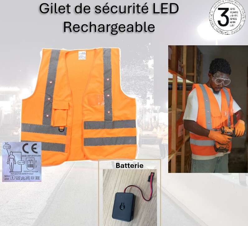 Image du produit GILET FLUO LED BANDES REFECHISSANTES ORANGE CLASSE II