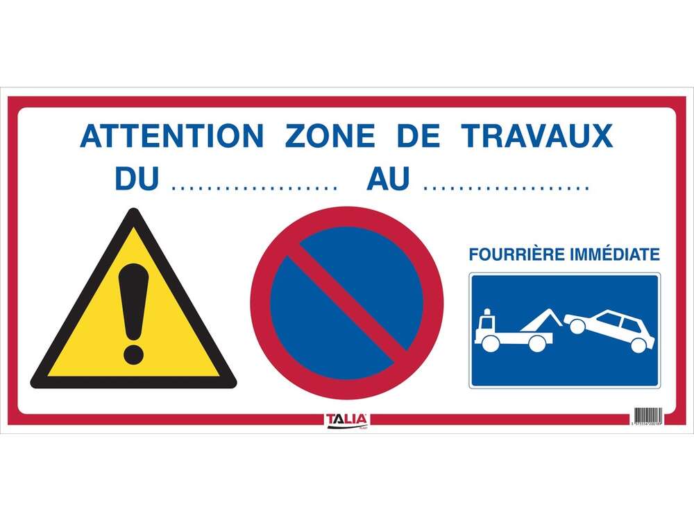 Image du produit PANNEAU ECO 80X40CM "ATTENTION ZONE DE TRAVAUX + DATE