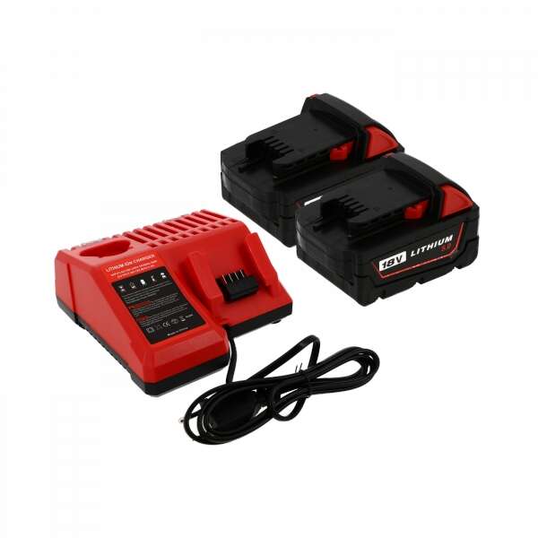 Image du produit PACK 2 BATTERIES 18V 5AH ET CHARGEUR SIMPLE COMPATIBLE MILWAUKEE
