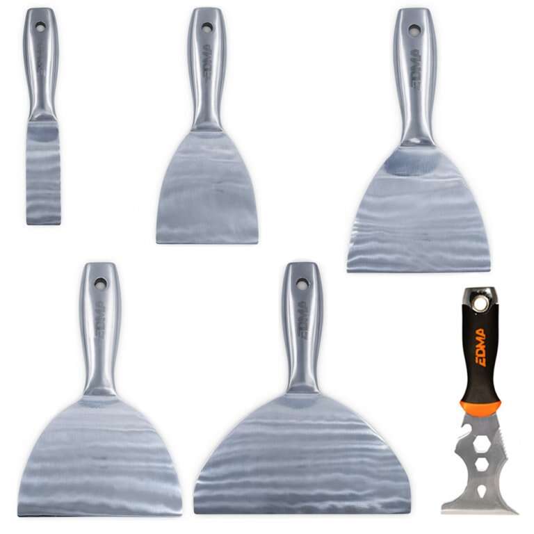 Image du produit LOT 5 COUTEAUX DE PEINTRE AMERICAIN TOUT INOX LAME SOUPLE + 1 COUTEAU MULTIFONCTION