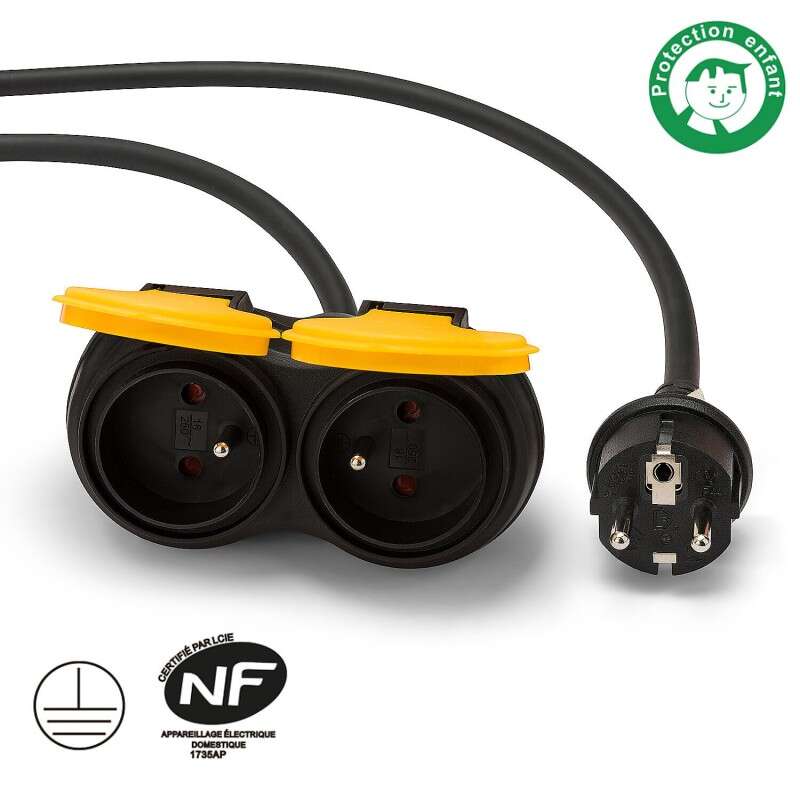 Image du produit RALLONGE ELECTRIQUE NOIR CAOUTCHOUC 10M  1.5 MM AVEC 2 FICHES FEMELLES