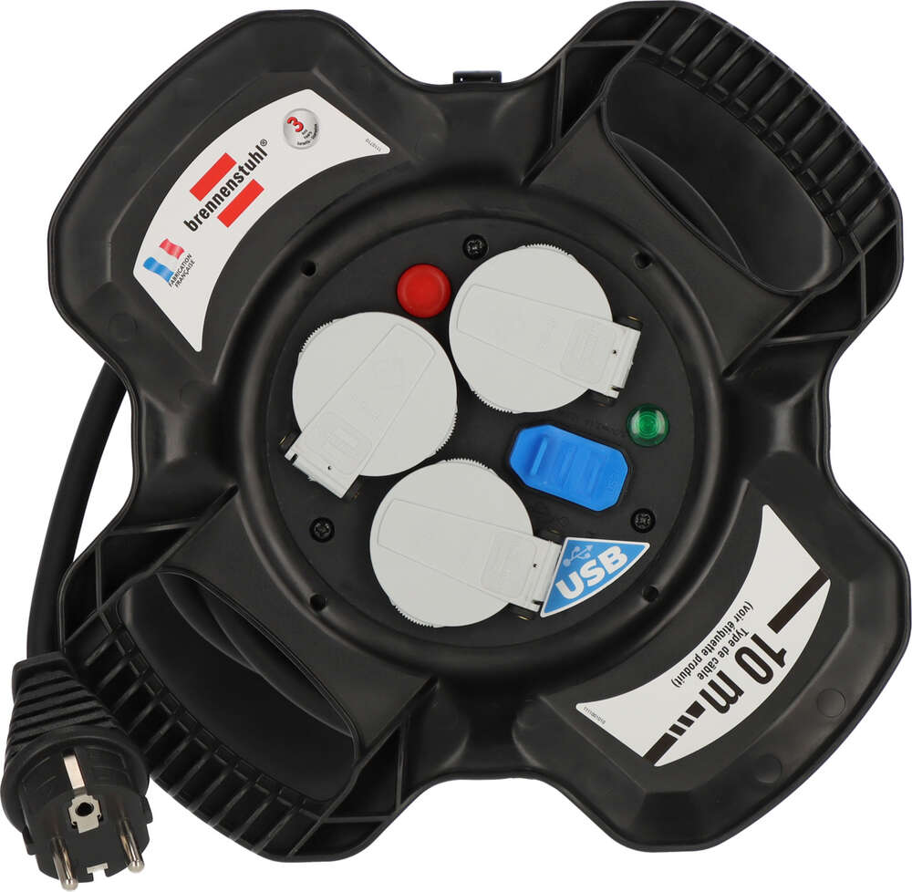 Image du produit ENROULEUR DE C&Acirc;BLE X-GUM 10M HO7RNF 3 PRISES + 2 PRISES USB