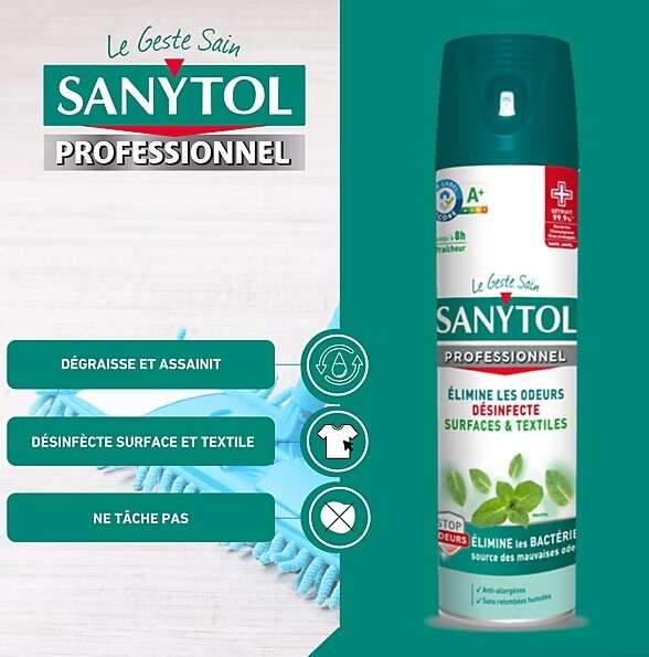 Image du produit BOMBE DESODORISANT SPRAY SANYTOL 600ML PRO MENTHE