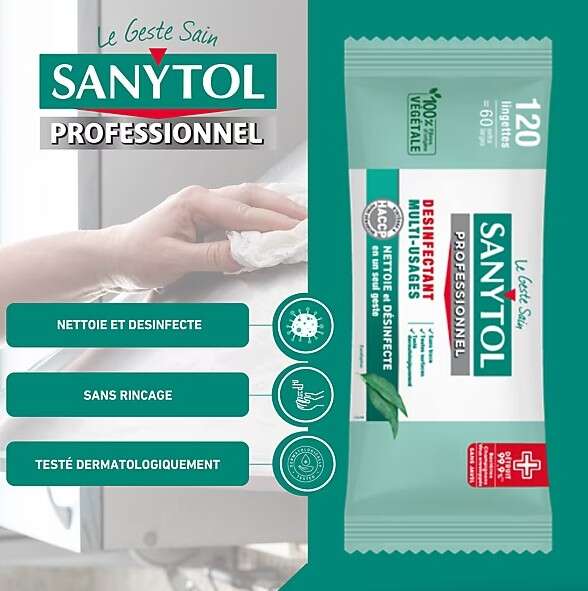 Image du produit LINGETTES NETTOYANTES MULTI USAGE DESINFECTANTES X120 SANYTOL