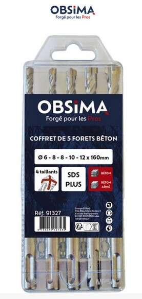 Image du produit COFFRET 5 FORETS SDS-PLUS OBSIMA 4 TAILLANTS &Oslash;6/8/8/10/12MM