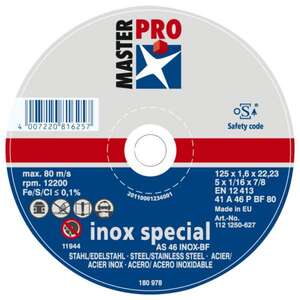 Image produit DISQUE A TRONC. INOX AS 46 125X1.6MM MASTERPRO